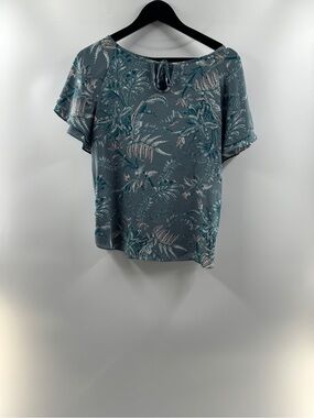 LOFT Outlet Teal Floral Short Sleeve Blouse – Women's Petite Medium